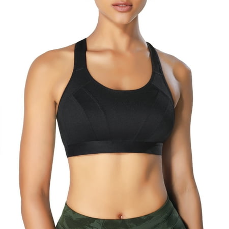 

Junlan High Impact Sports Bra with Adjustable Straps Racerback Running Bras Wireless Hook Quick Dry Max Support for Women(Black S)