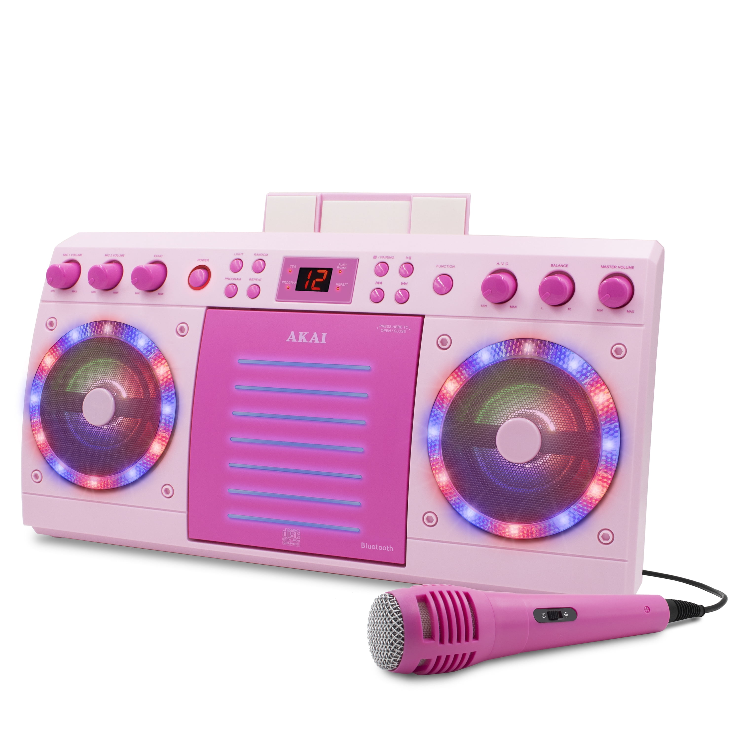 Akai KS303B-BT Bluetooth CD&G Karaoke System, Pink - Walmart.com