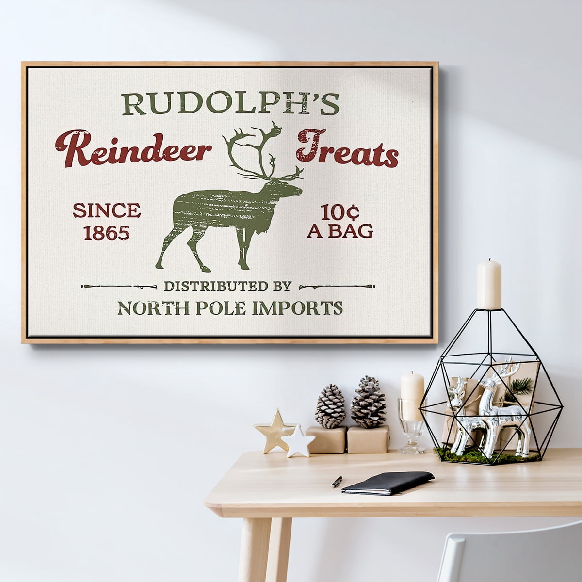 Christmas Farm Sign IV - Framed Gallery Wrapped Holiday Canvas - 27 x 41 - Natural Wood Frame