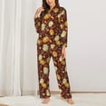 thumbnail image 2 of Salouo Pumpkin Leaf Daisy Pattern Women's Pajamas Set Long Sleeve Button Down Sleepwear Soft Pj Lounge Sets for women 2 Piece Pjs Set with Long Pants-XX-Large, 2 of 7