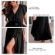thumbnail image 5 of Vestido largo para mujer, cuello en V, cinturón, manga con volantes, envoltura lateral, vestido con dobladillo ancho de color puro para damas y niñas, negro XL, 5 of 7