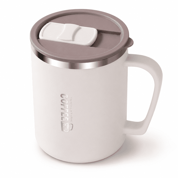 480ml 304 Stainless Steel Coffee Mug with Lid, three Wall Insulated, Ergonomic Handle, Shatterproof, Dust-Proof, for Office, Home, School