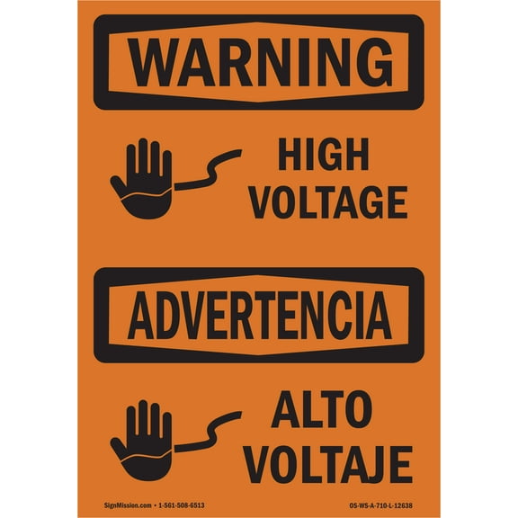 SignMission OS-WS-A-710-L-12638 7 x 10 in. OSHA Warning Sign - High Voltage