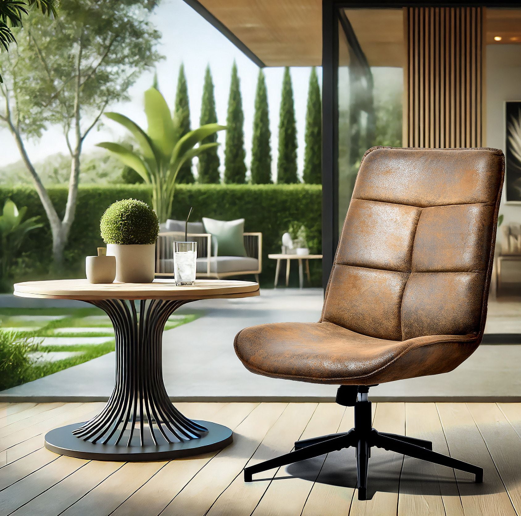 Homy Casa Patio Chair Mid-Century Swivel Recliner Outdoor Beach Lounge Chair for Poolside Garden Backyard Lawn, Brown