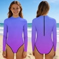 thumbnail image 2 of Swimsuit for Girls, Long Sleeve One Piece Rashguard, Solid Color Beach Vacation Swimsuit for Kids 2-13 Years, 2 of 7