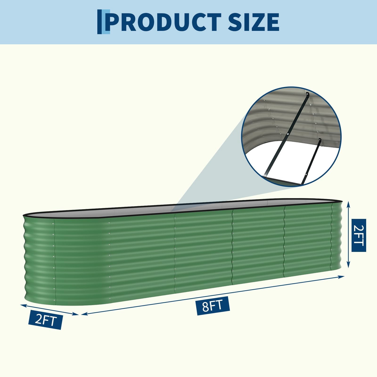 Garvee 8x2x2ft Galvanized Raised Garden Beds Kit, Outdoor Metal Gardening Planter Box, Green