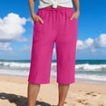 thumbnail image 4 of iHPH7 Womens Summer Bermuda Linen Shorts Knee Length Lightweight Summer Casual Beach Shorts with Pockets Women Casual Summer (S-5XL), 4 of 9