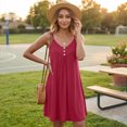 thumbnail image 3 of EANJE Women Summer Sleeveless Casual Sundress Loose Fit V Neck Button Front Short Dresses Spaghetti Strap Beach Mini Dress With Pockets Red XL, 3 of 5