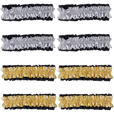 6 Pairs 2 Colors Arm Garters Ruffles Elastic Roaring 20s Armband Sleeve Shirt Holder Garters Belt Costume Anti Slip Garter for Men Women 1920s Party Accessories Gold Silver
