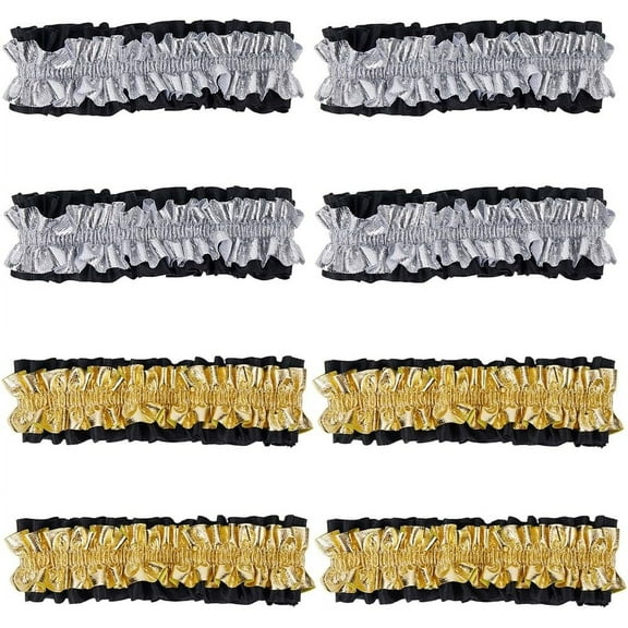 6 Pairs 2 Colors Arm Garters Ruffles Elastic Roaring 20s Armband Sleeve Shirt Holder Garters Belt Costume Anti Slip Garter for Men Women 1920s Party Accessories Gold Silver