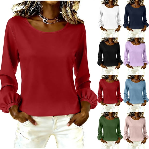 Tqcoqu Long Sleeve Shirts for Women 2026 Fashion Fall Ruffle Bubble Sleeve Casual Loose Blouses,Black Women's S-XXL