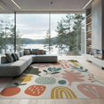 thumbnail image 2 of ODIKA 6'x9' Muted Pastel Springtime Harmony Design Washable Area Rug Chic Mid-Modern Motifs with Playful Floral Easy Care, Non-Shedding, for Queen Size Bedroom Under Bed Master Suite, 2 of 7