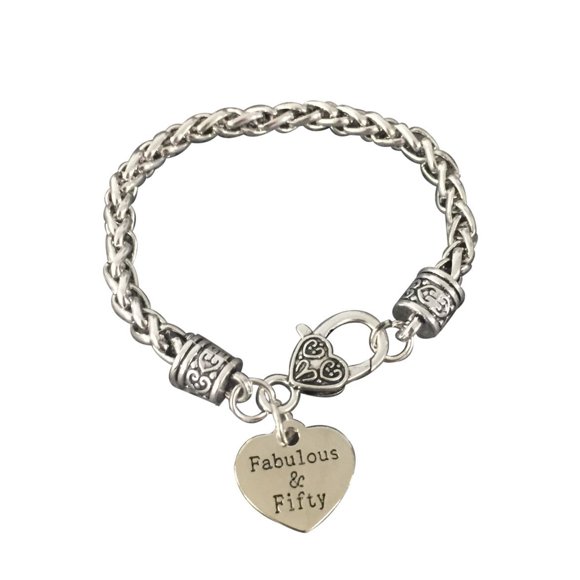 Infinity Collection 50th Birthday Gifts for Women, 50th Birthday Charm Bracelet, Fabulous and Fifty Bracelet, Perfect 50th Birthday Gift Ideas