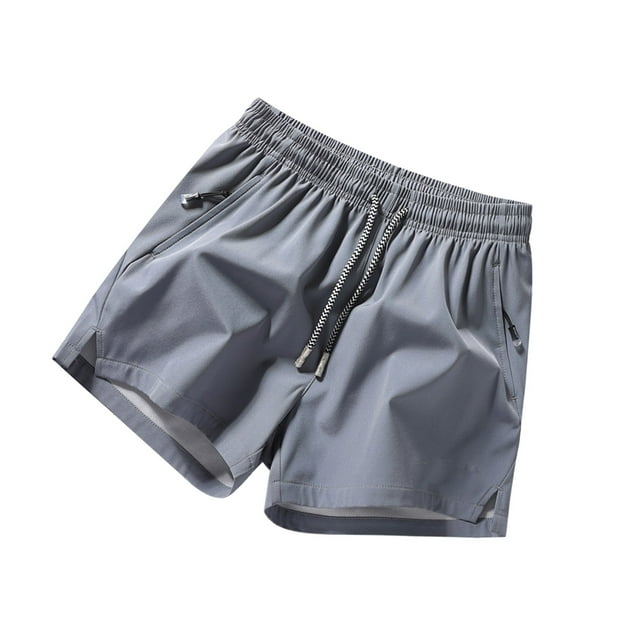 Mens Casual Shorts Solid Color Ice Sense Zip Pocket Slit Tie Rope Bermuda Shorts Short Homme Travail Grey XL