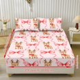 thumbnail image 2 of Jeiento Cute Reindeer Pink Bow Print Bedding Cover Set, Soft Breathable Bed Sheet Ensemble with 2 Pillowcases, Wrinkle Resistant Deep Pocket Bedding for Kids Bedroom, Full Size, 2 of 7