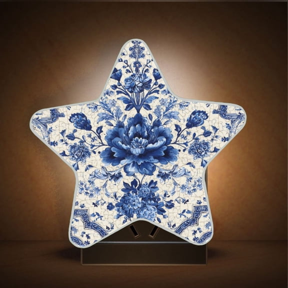 Star Night Light Auto On/Off Plug-in Wall Light with Light Sensor Warm White LED for Home Party Blue and White Porcelain-style