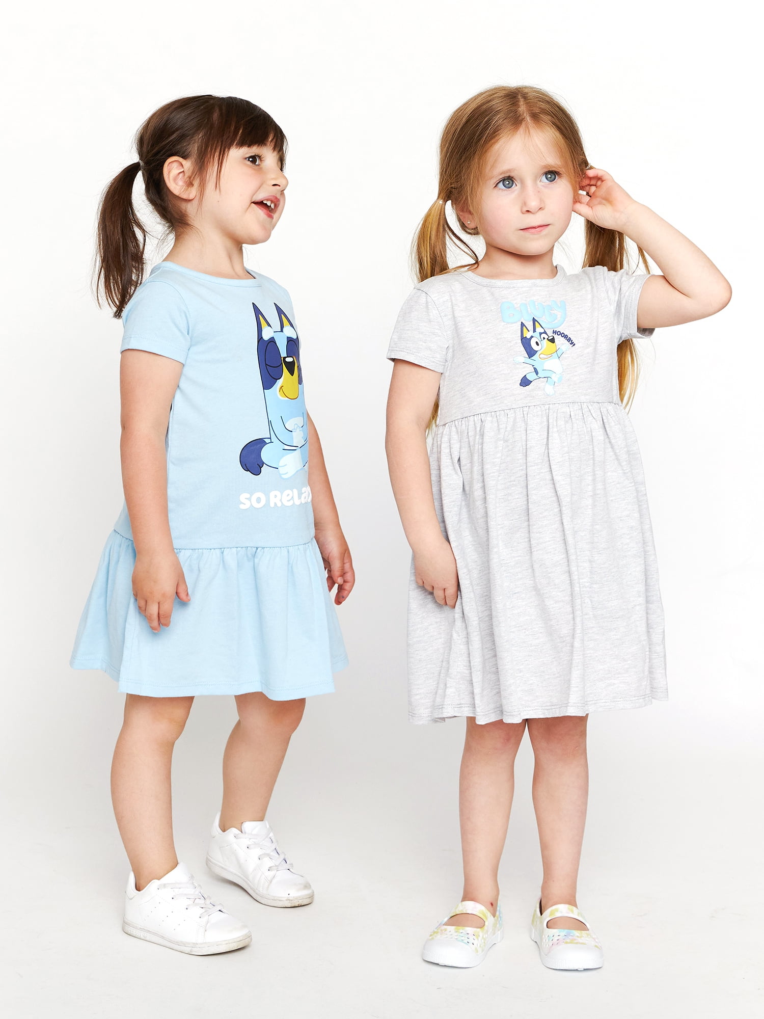 Bluey Baby and Toddler Girls Dresses, Tee, Leggings and Scrunchie, 5-Piece Mix and Match Outfit Set, 2T-5T