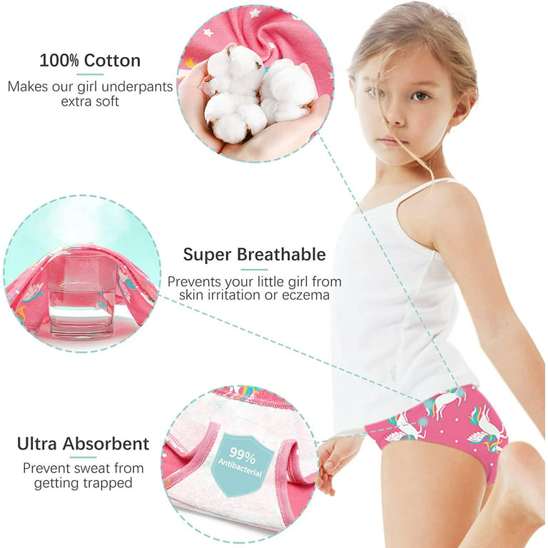 SYNPOS Girls 100% Cotton Briefs All-Season Underwear for Kids Girls  Cartoons Panties 6 Packs,Style D for 5-6 Years