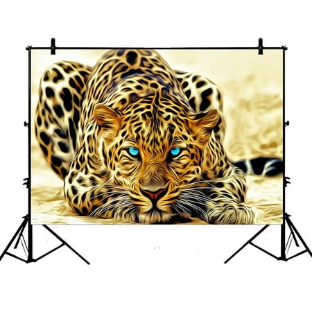 Leopard Photo - GCKG 7x5ft Special Effect Leopard With Authentical Blue Eyes Wild Animal Print Polyester Photography Backdrop Studio Photo Props Background
