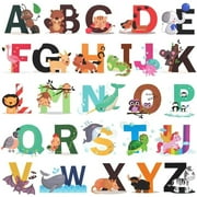LNGOOR 26 Alphabet Wall Decals Removable Animal ABC Educational Vinyl Wall Stickers for Kids Nursery Room Bedroom Living Room Decor