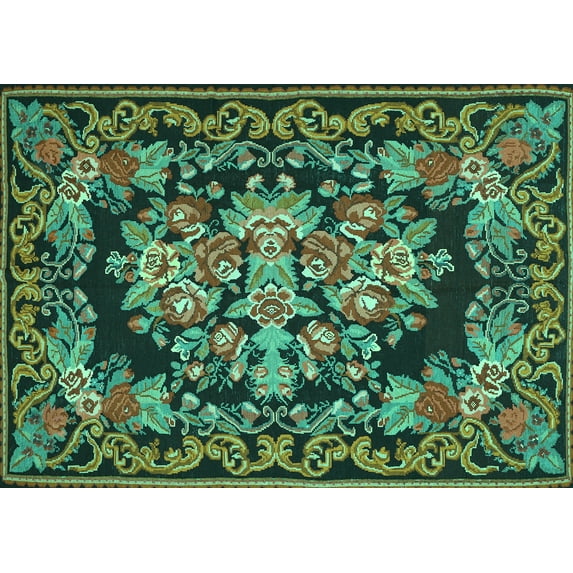 Ahgly Company Indoor Rectangle Medallion Turquoise Blue French Area Rugs, 6' x 9'