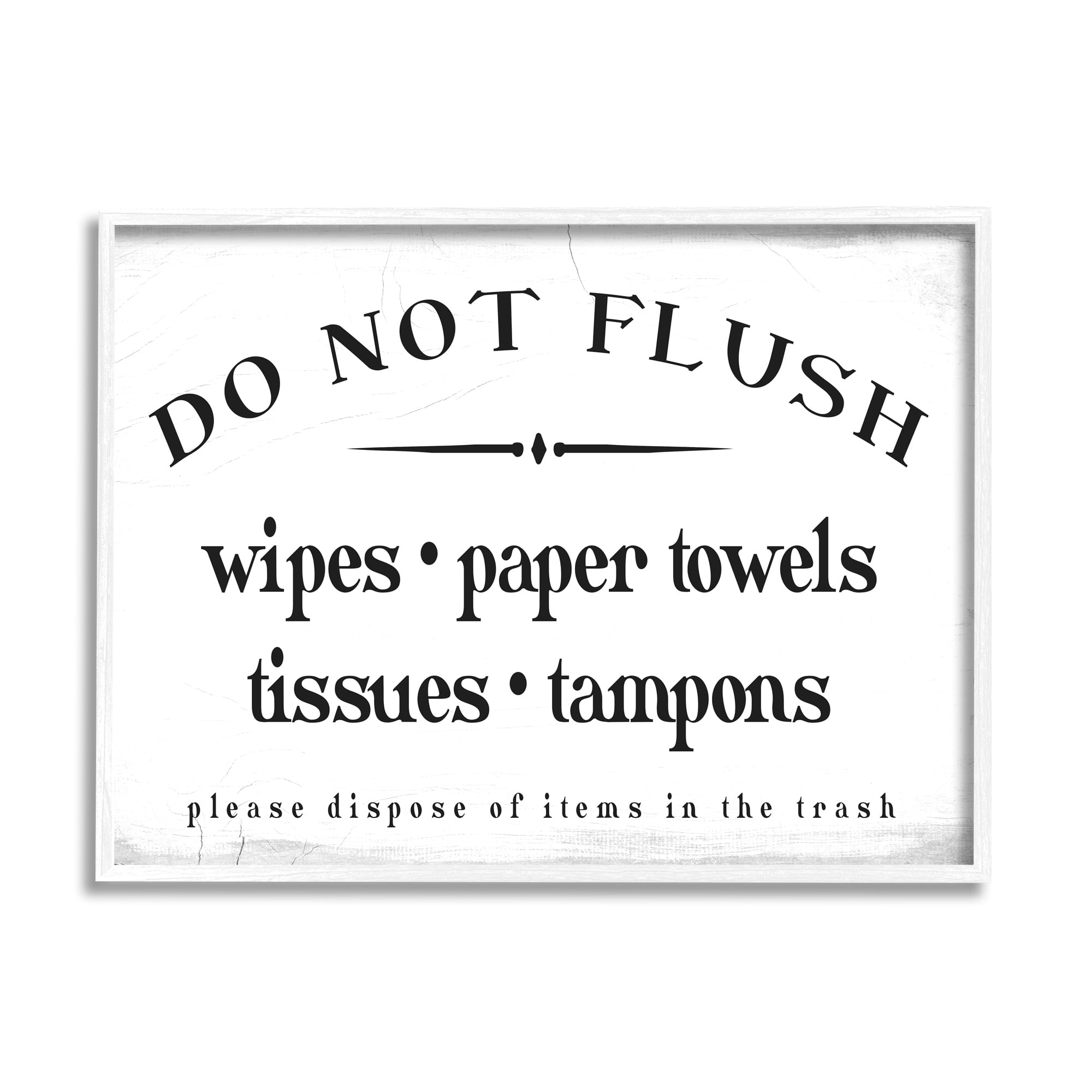 Stupell Industries Don't Flush Disposable Garbage Items Bathroom Sign Graphic Art White Framed Art Print Wall Art, 11x14, by Daphne Polselli