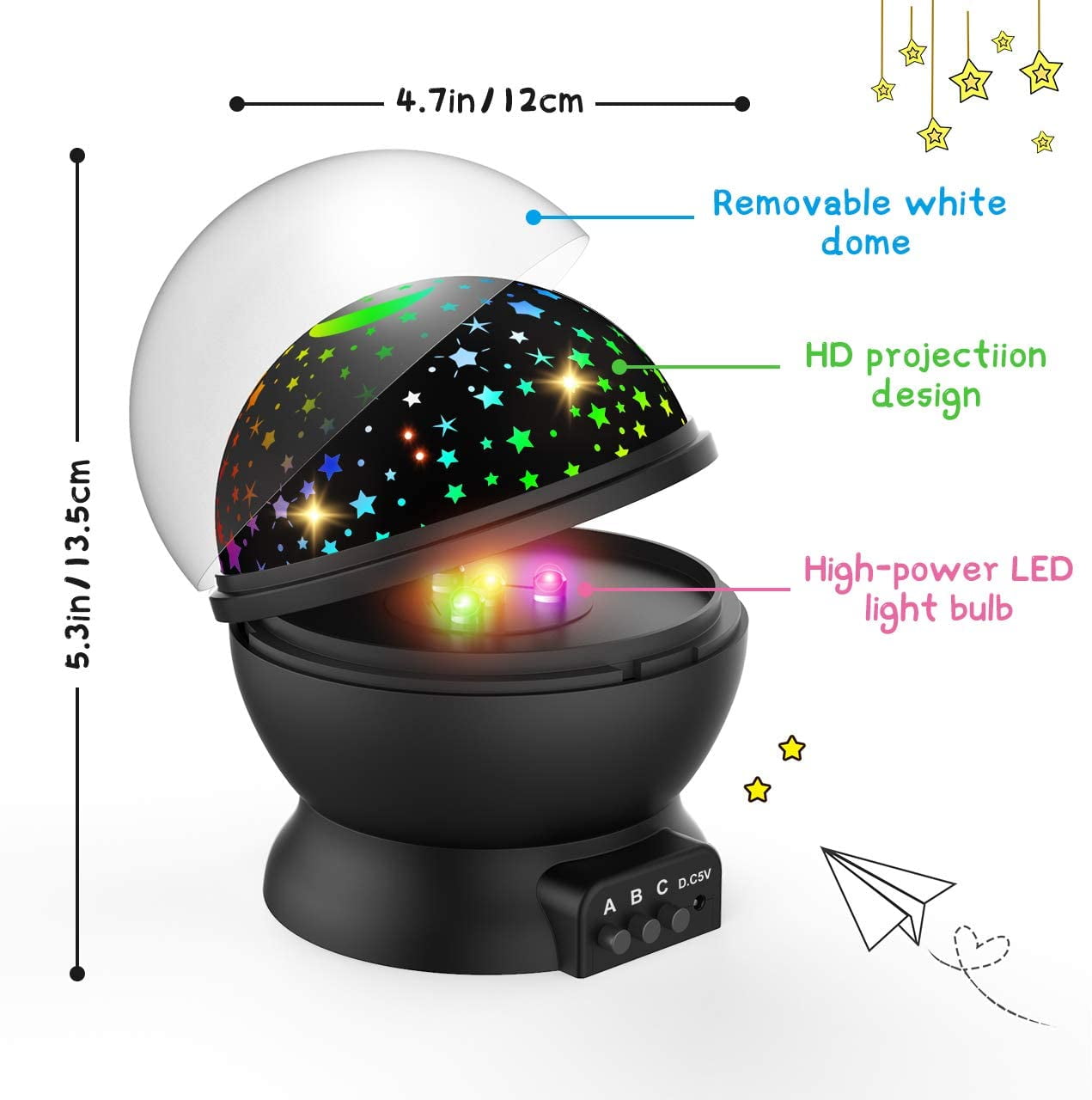 Gifts for 3-12 Year Old Girls Boys Kids Night Light Projector for Kids Autism Toys for 3-12 Year Old Girls Boys Kids Halloween Toys Gifts Birthday Present Black Star Projector Night Light for Kids 