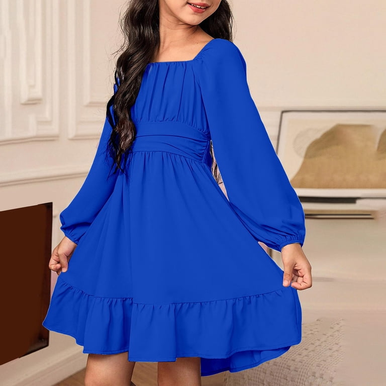 XIYNBAOK Christmas Dresses Girls Dresses Size 10-12 Bow Dress Prom Dresses for Teens Christmas Dress Toddler Girl First Birthday Outfit Girl Girls, Blue 8-9 Years