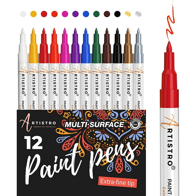 Artistro Paint pens for Rock Painting. Stone. Ceramic. Glass. Extra fine tip. Set of 12 Water Based Paint Markers. Water Resistant