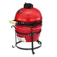 thumbnail image 2 of 13-inch Portable Ceramic Charcoal Grill with Grill Stand, Stainless Steel Cooking Grate, Heat Deflectors and Ash Tool for Outdoor Cooking and Camping, Red, 2 of 13