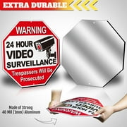 ANLEY 24 Hour Video Surveillance Aluminum Warning Sign, Trespassers Will Be Prosecuted - No Trespassing Security Alert - 12 x 12