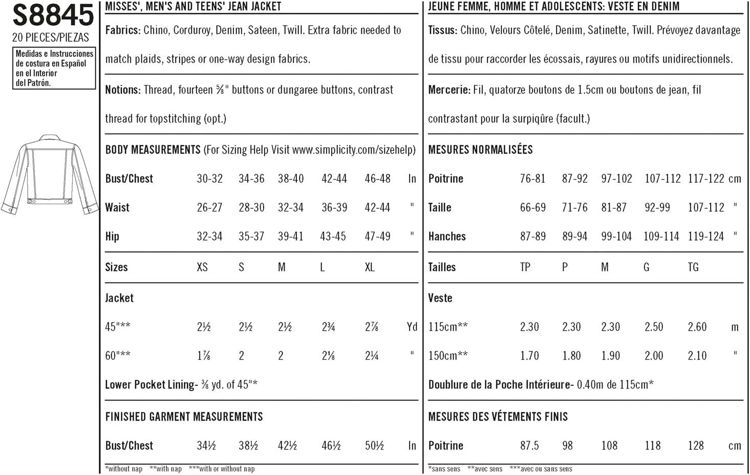 Simplicity Schnittmuster S8845 - Jeansjacke Mimi G Für Damen & Herren