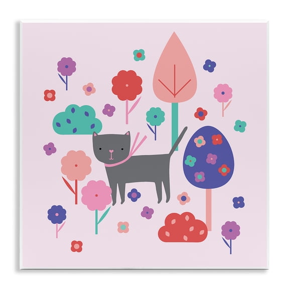 Stupell Industries Modern Pastel Whimsical Cat & Trees Wall Plaque Art, 12 x 12, by Sazerelli Designs