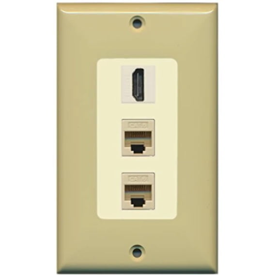 RiteAV - 1 Port HDMI 2 Port Cat6 Ethernet Decorative Wall Plate - Ivory/Light Almond
