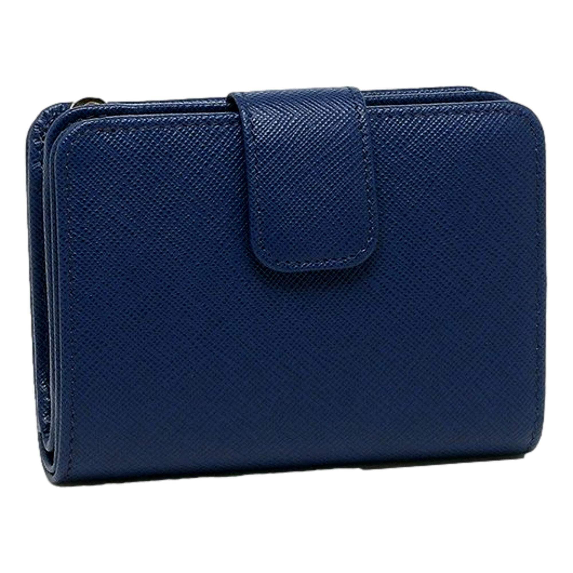 Prada Saffiano Metal Compact Wallet Bluette Blue Multicolor Gold
