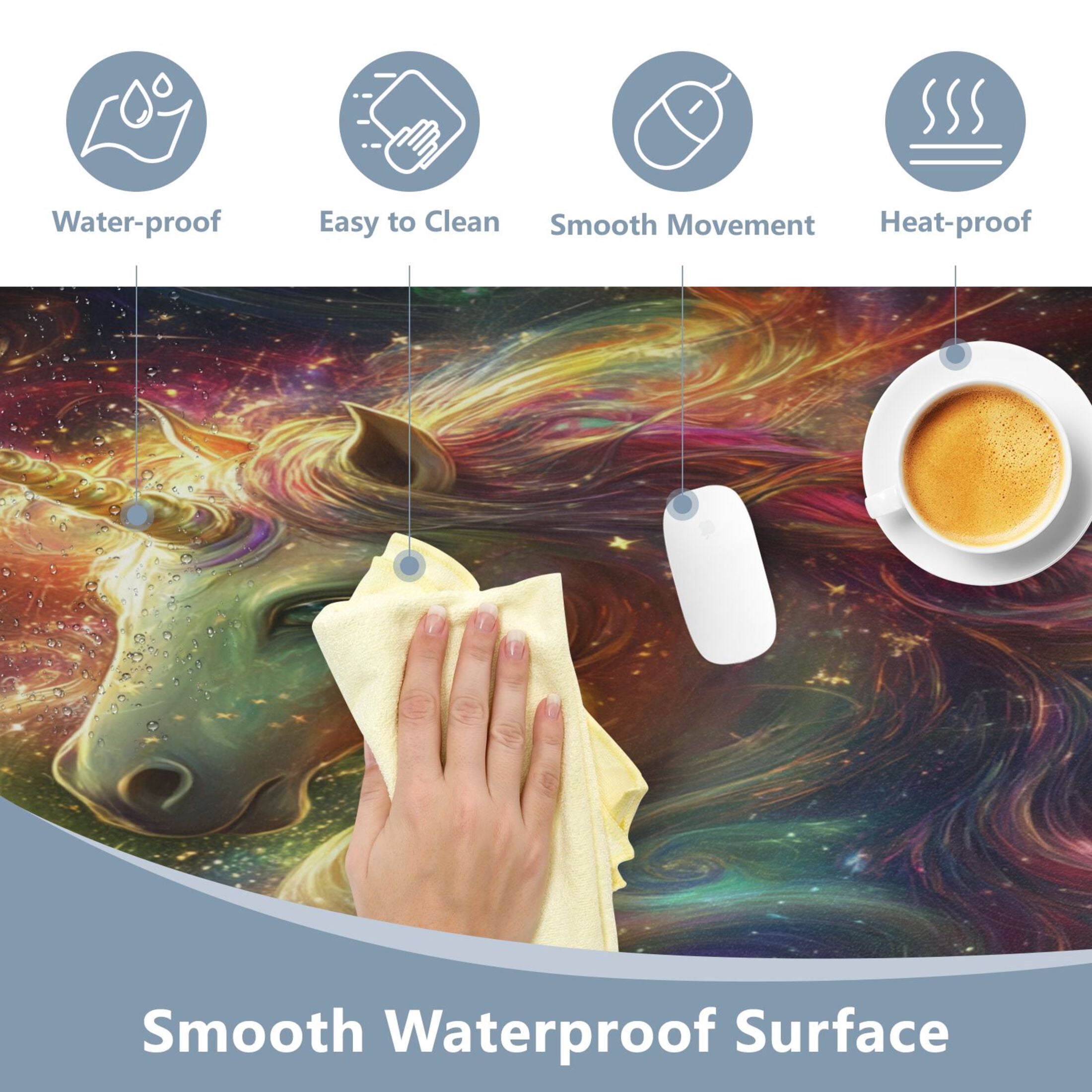 Leather Keyboard and Mouse Desk Mat Office Desk Accessories Protective Office Desk Decor Desk Pad Mat for Gaming, Work from Home, Office Vibrant Colors Unicorn 16.5" x 35.4"