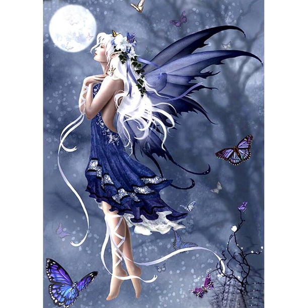 Kit de taladro redondo completo de hada mariposa azul DIY 5D mosaico pintura artesanal FLhrweasw Nuevo