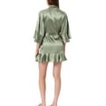 thumbnail image 3 of INSPIRE CHIC Bata de seda para mujer con mangas 3/4 y cinturón, ropa de casa, talla L, verde guisante, 3 of 6