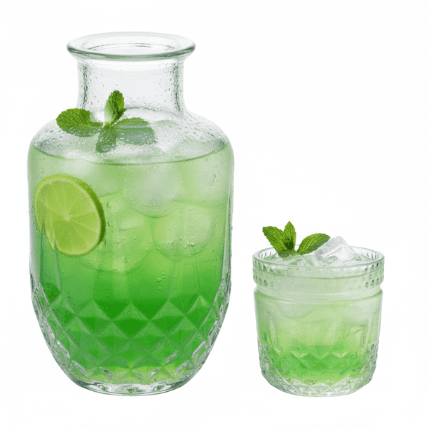 Jarra de Vidrio con Vaso, Diseño Diamante con Textura en Relieve, Mesa de Noche, Perfecto para Agua, Jugos o Infusiones, Capacidad 577 ml/ 207 ml