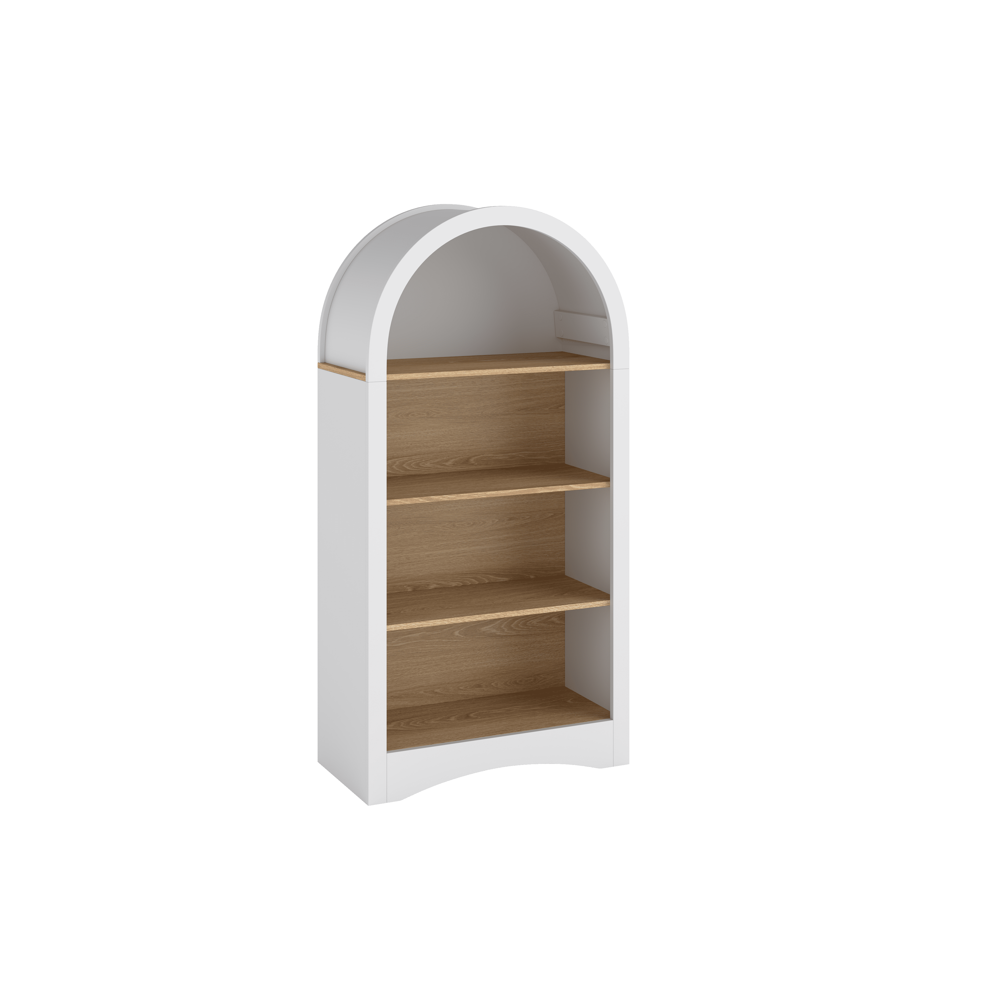47-Inch Freestanding Display Rack with Arched Top and Woodgrain Shelves, 4-Tier Storage Bookcase for Living Room and Entryway, White