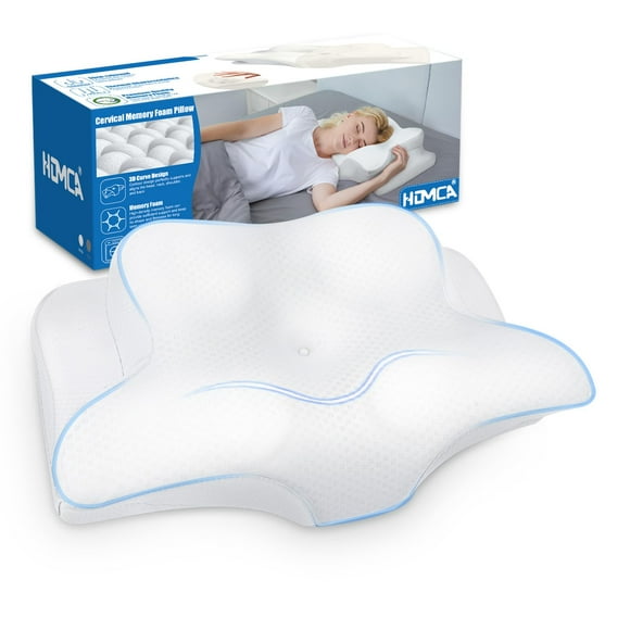 HOMCA Cervical Pillow, Ergonomic Neck Support Pillows for Sleeping, Memory Foam Neck Pillow for Side Back Stomach Sleepers with Soft Breathable Pillo