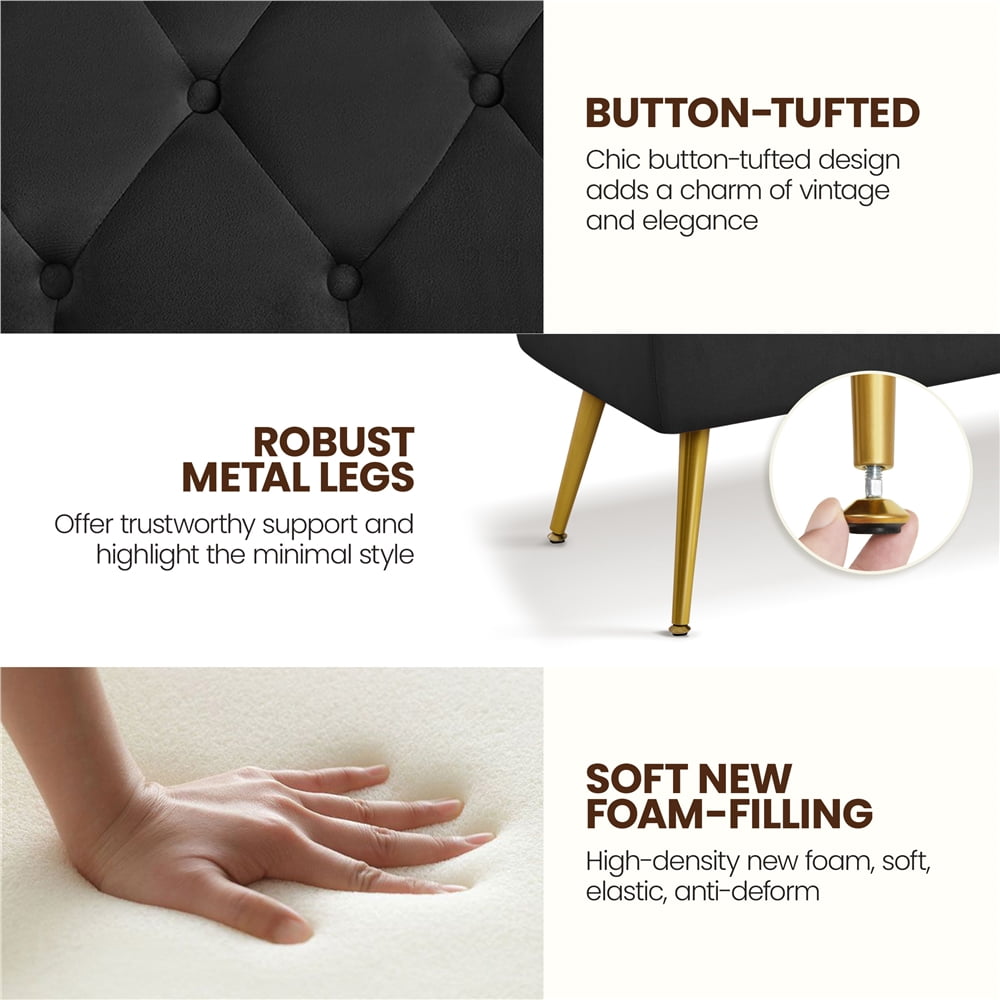 Yaheetech Velvet Upholstered Button Tufted Footstool Bench for Bedroom, Black