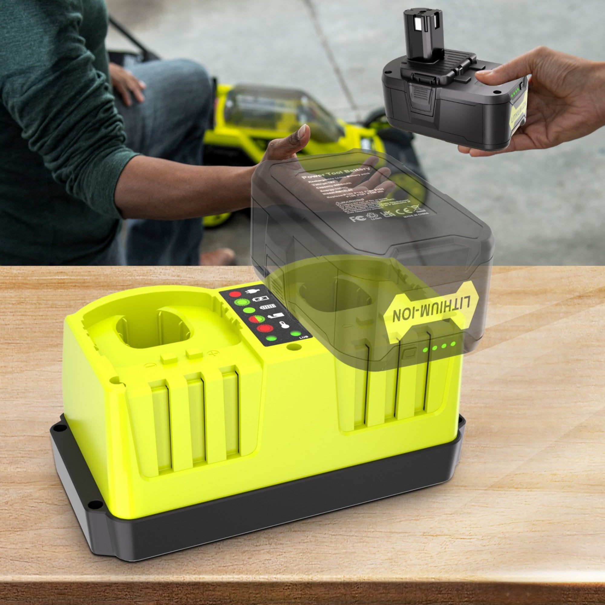 18V Dual-Port Simultaneous Charger for Ryobi ONE+ 18 Volt Battery P102 P103