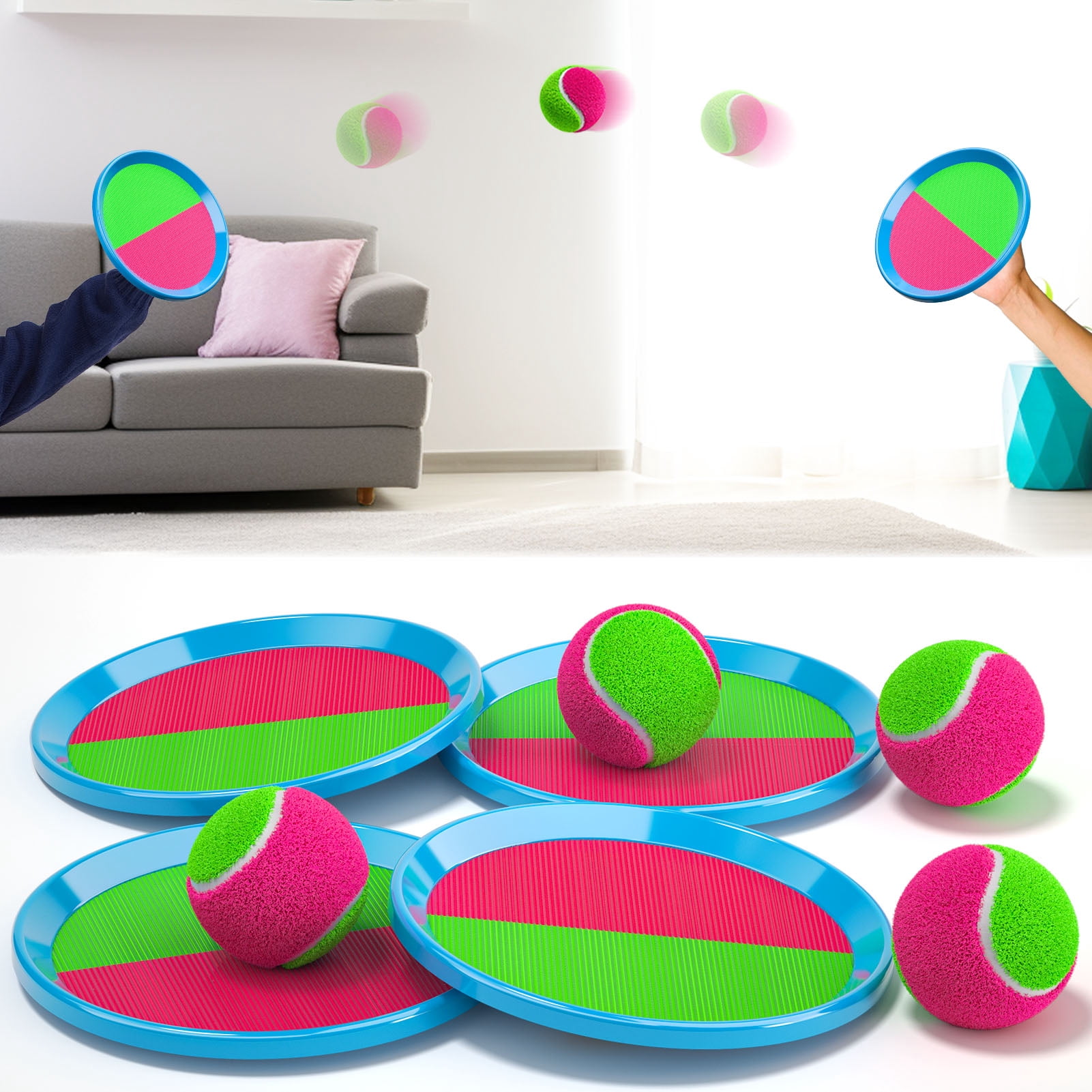 KukuFun Toss and Catch Ball Game for Kids, 4 Paddles, 4 Balls & Storage Bag, Outdoor Toys for Ages 3-10, Yard Backyard Beach Games
