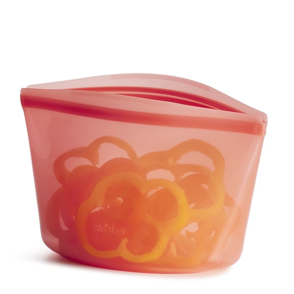 Stasher Premium Food-Grade Silicone Reusable Food Storage Container, Holds 6 cups, Pinch Loc Seal, BPA Free, Dishwasher Safe/Leak Free, Red, 1 Bowl