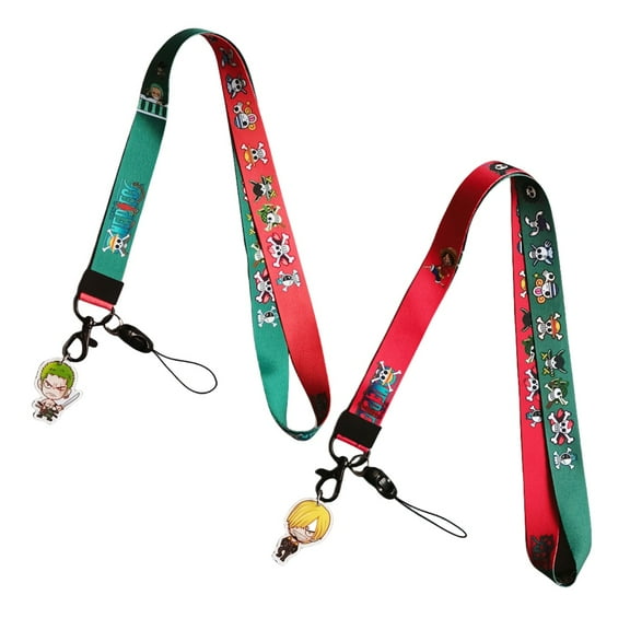 2Pcs One Piece Anime Badge Keychain Lanyard ,ID Badge Holder, Cell Phone and Charms Neck Strap.
