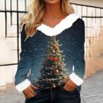 thumbnail image 4 of Lovskoo Merry Christmas Sweatshirts Women's Fluffy Trim V Neck Sweaters Casual Loose Xmas Long Sleeve Pullover R-Blue, 4 of 4