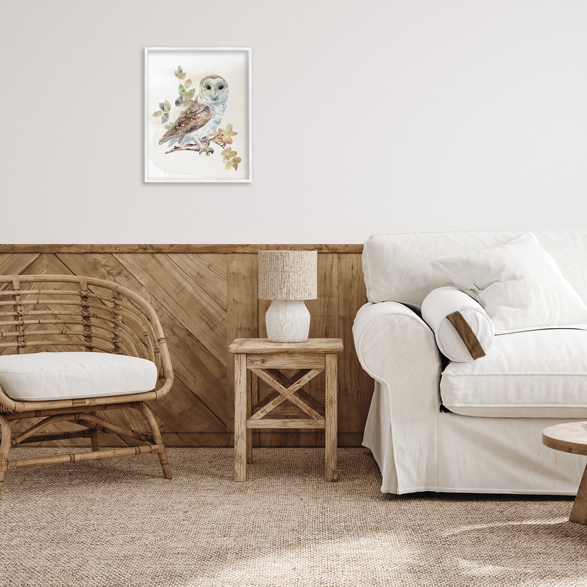 Stupell Industries Owl Among Autumn Leaves White Framed Giclee Art, design by CAD Designs