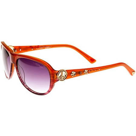 Ed Hardy Peace Sunglasses Plum Purple Gradient - 100%UV Protection Coating - Comes W/ Original Embroidered Artistic Case