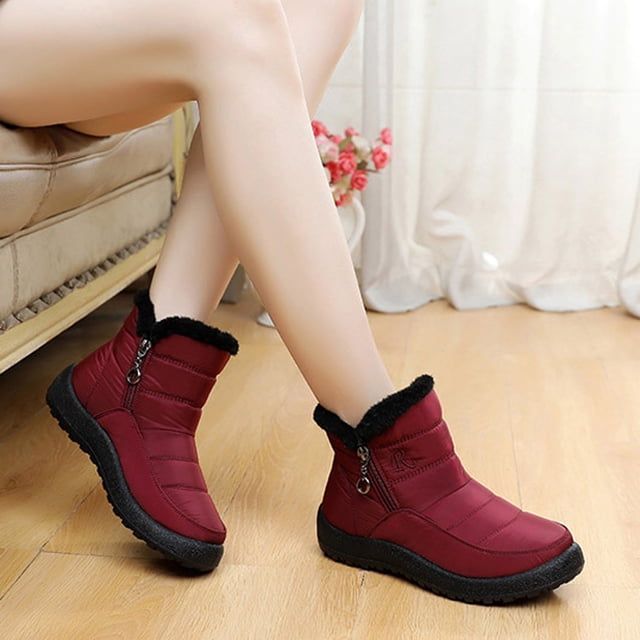 EGNMCR Bottes à la Cheville pour Femmes Bottes de Neige pour Femmes d'Extérieur Chaussures à Bout Rond à Enfiler Bottes Décontractées à Fermeture Éclair